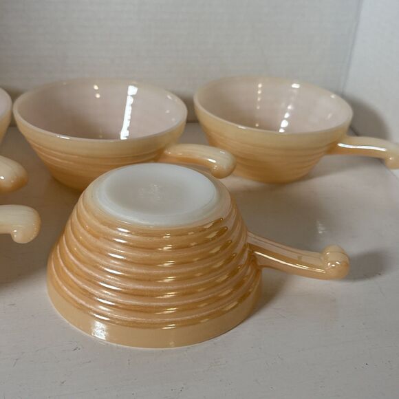 5 Vintage Fire King Lusterware Behive Ribbed Handled Soup Chili Bowls - Picture 5 of 8